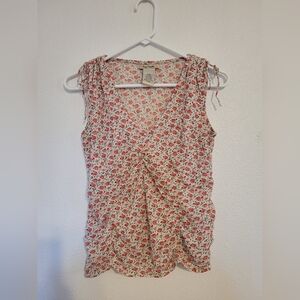 Free People Floral Sleeveless Blouse - Red and White